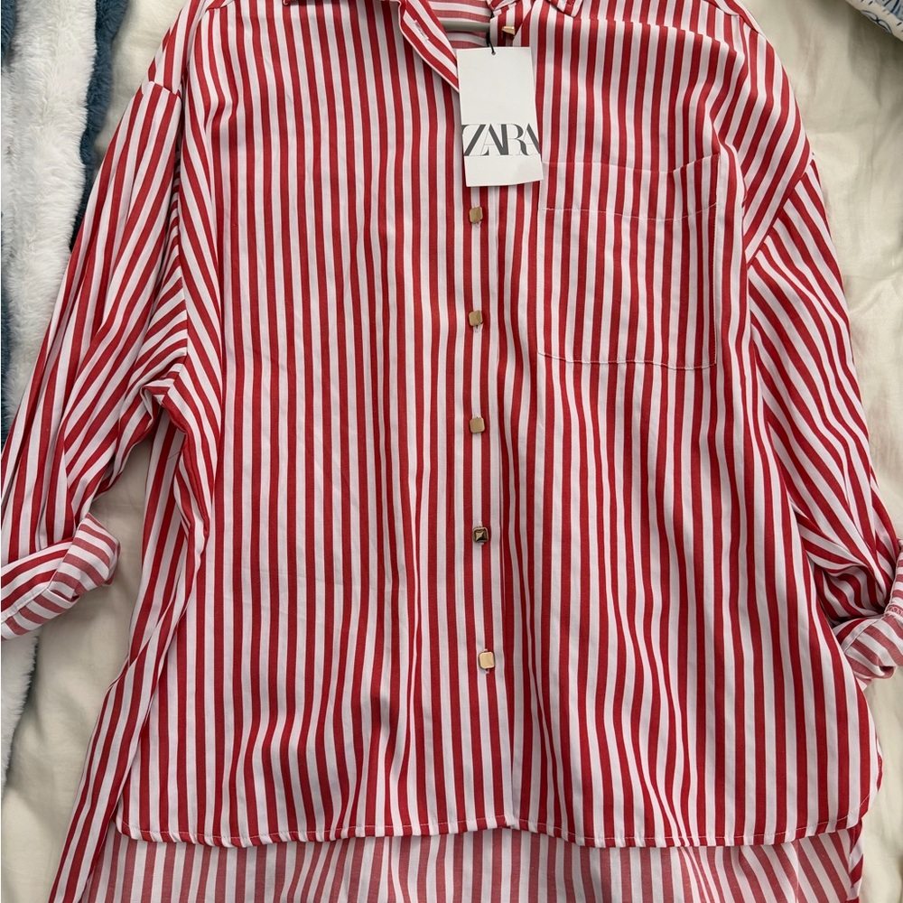 Zara Red and White Striped Blouse